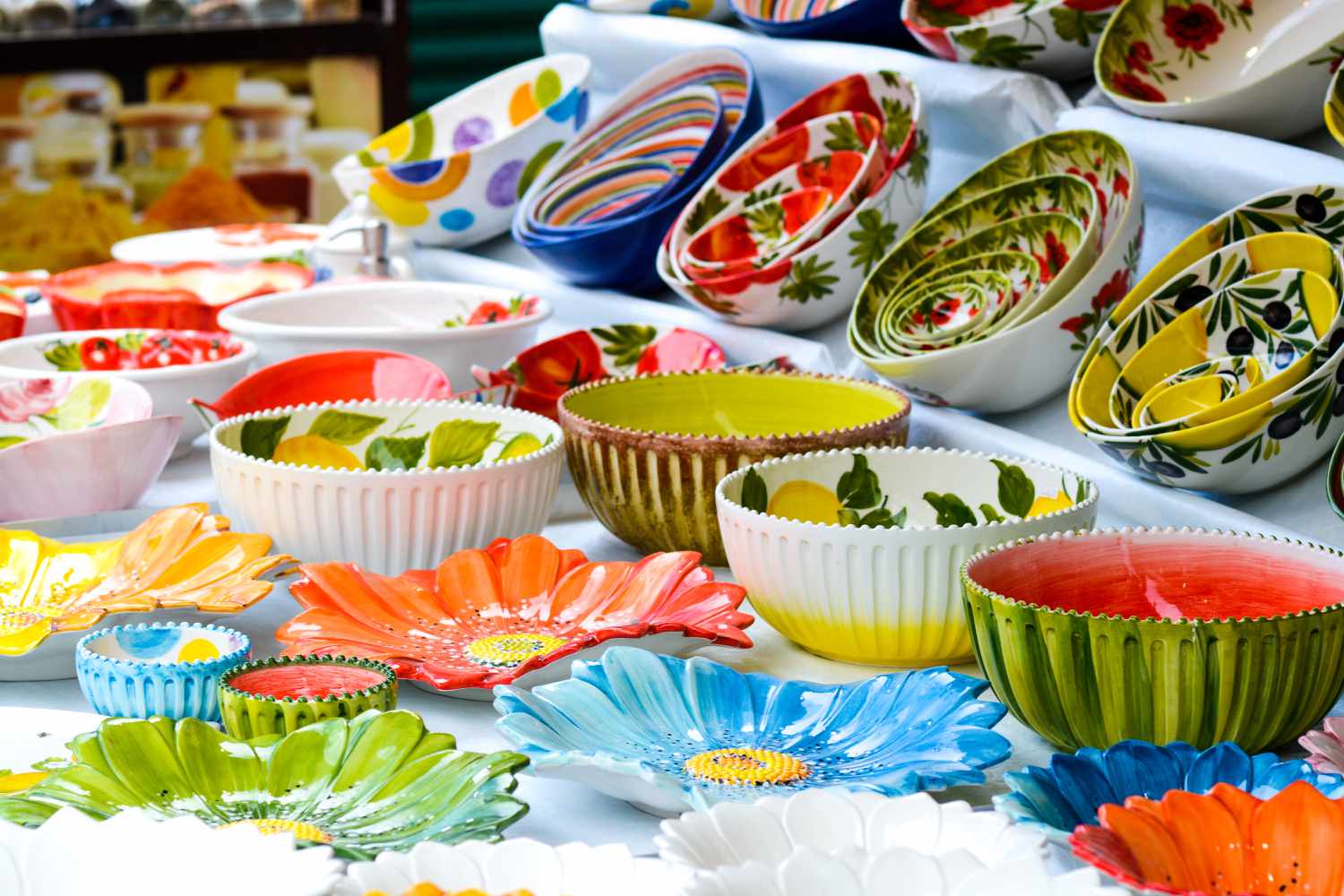 set of colorful ceramics