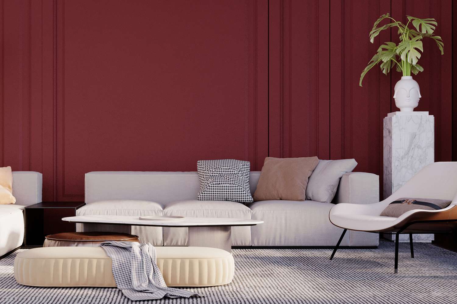 Living room with burgundy walls