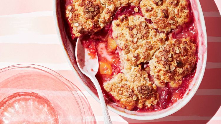 peach and raspberry-oat cobbler