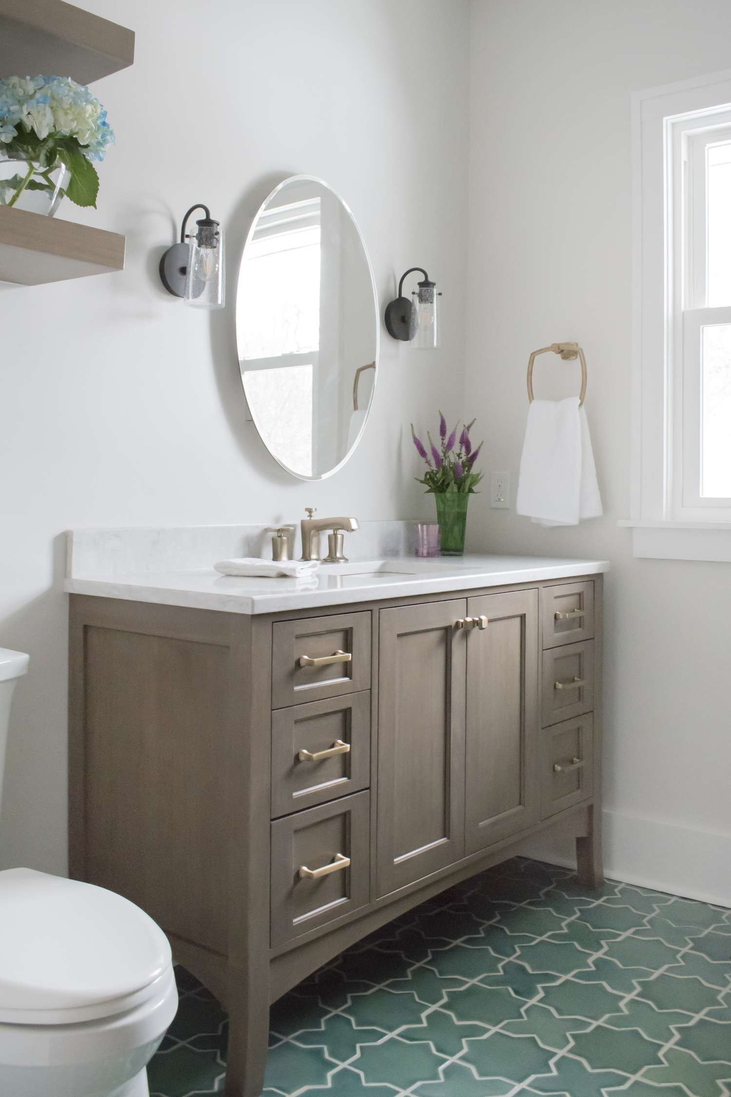 green tiling small bathroom