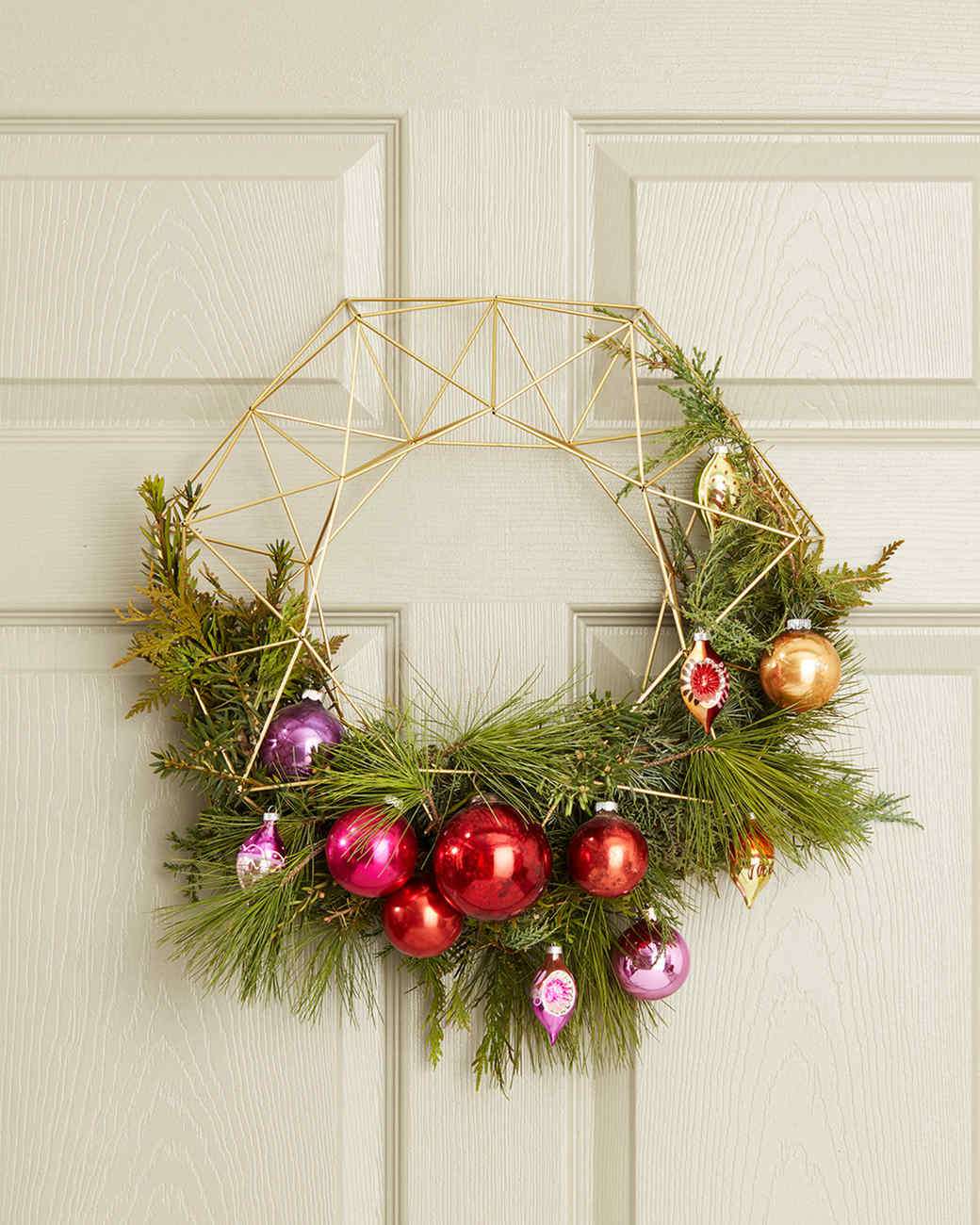asymmetrical holiday wreath on front door