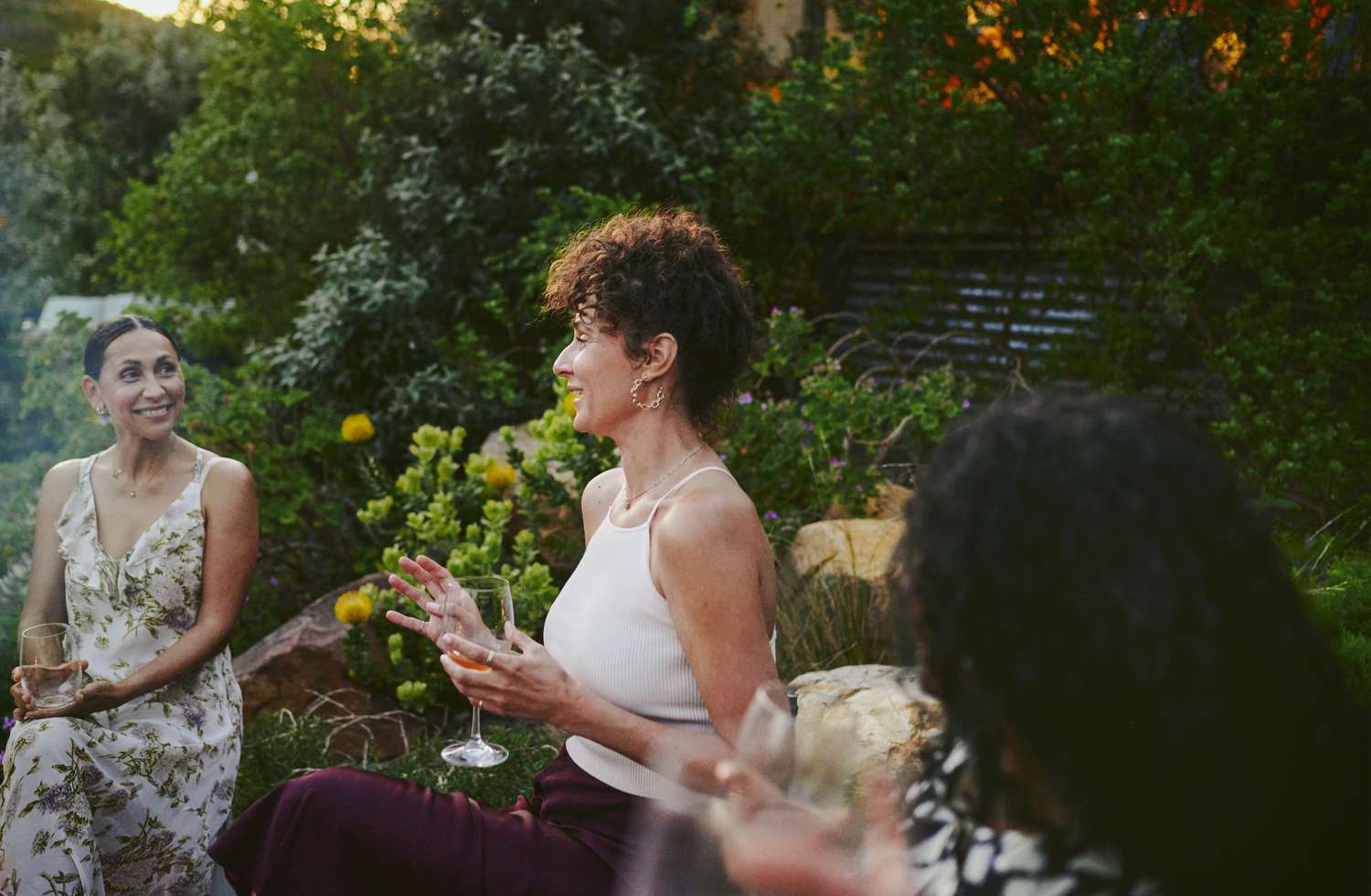 Women drinking together in garden
