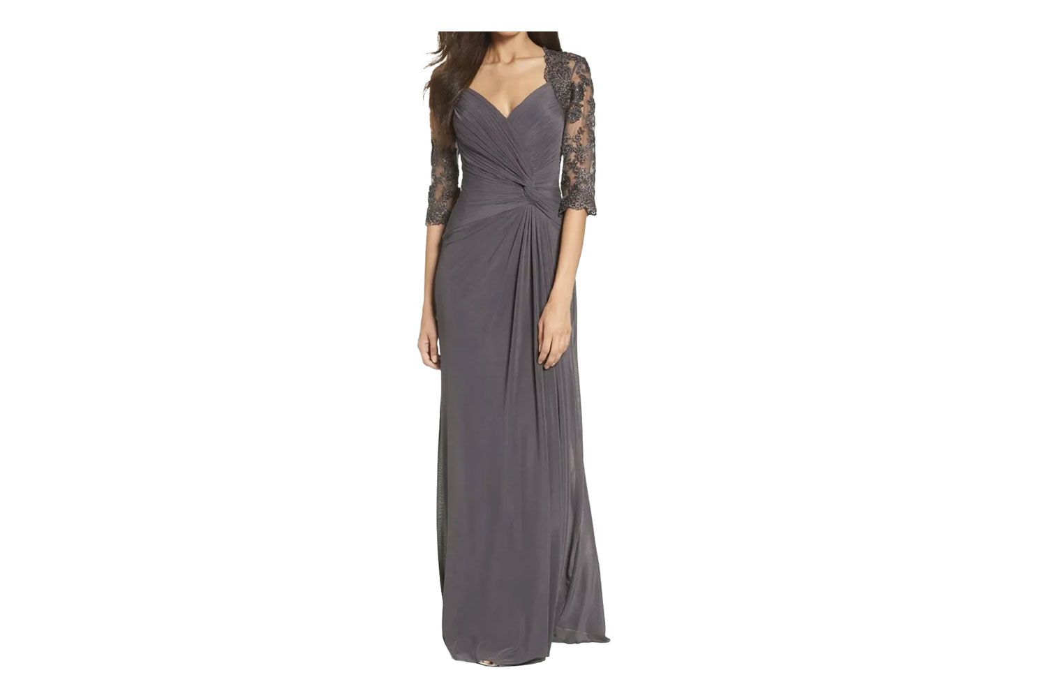 La Femme Ruched Twist Column Gown