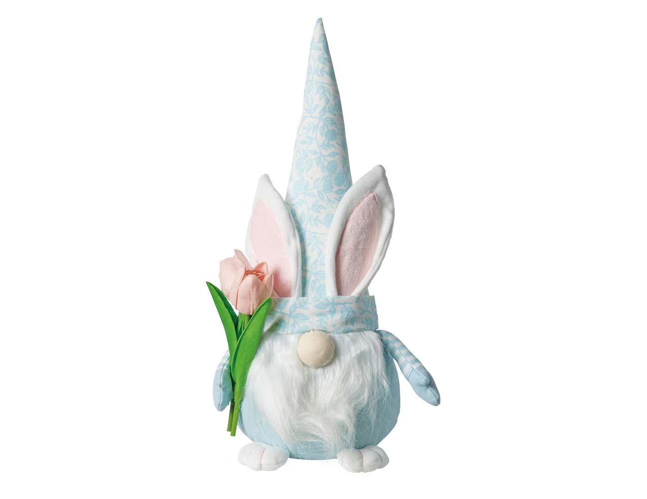 Bunny gnome holding a tulip. 