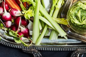 vegan green goddess dip with winter grand aioli on platter