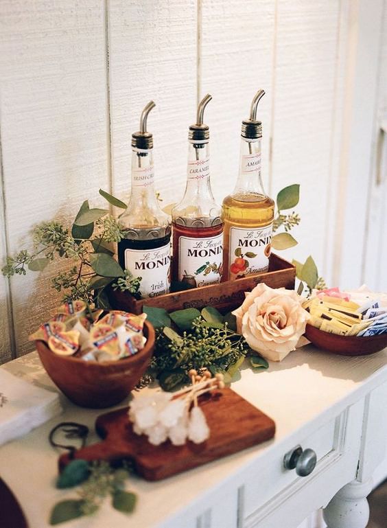 coffee wedding ideas table with flavors sugar creamer