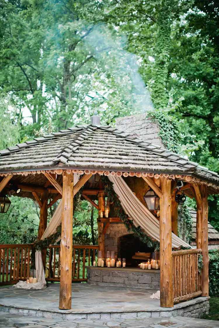 rustic log wood gazebo