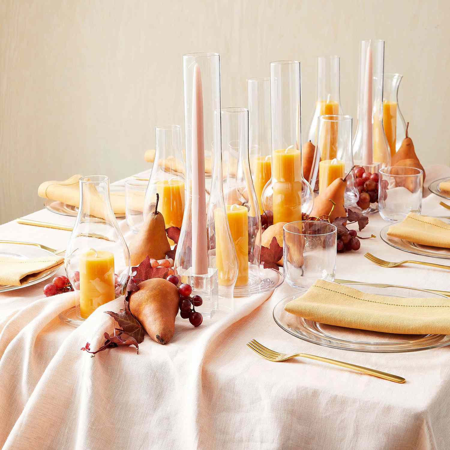 fall table settings candles centerpiece