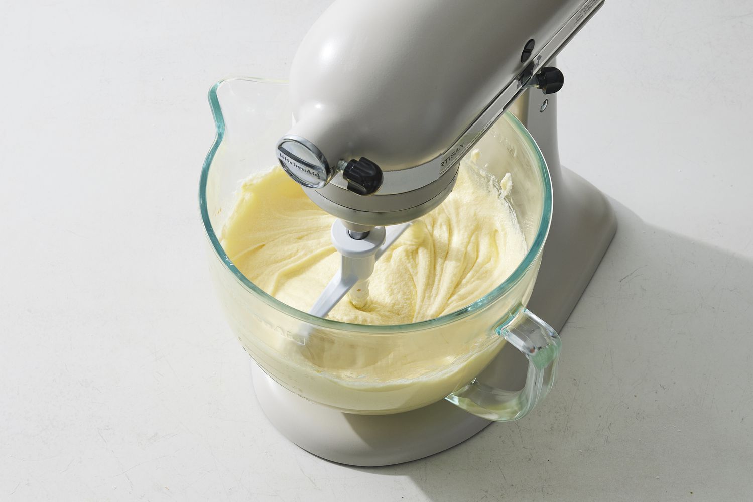 Overhead view of mixer and batter