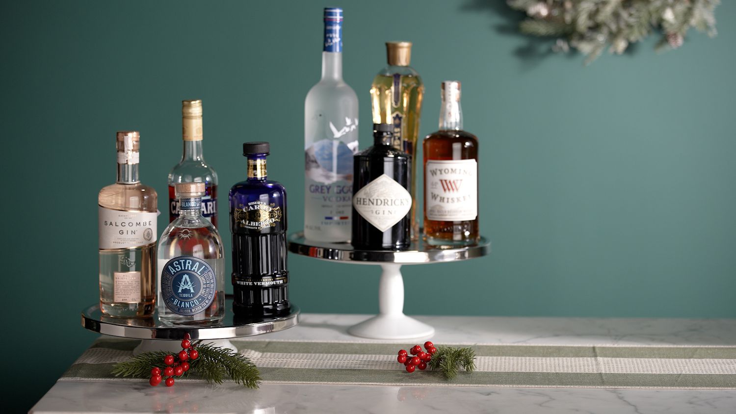 liquors and spirits on cake stands