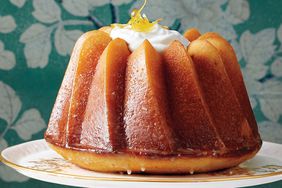 citrus bundt cake on cake stand