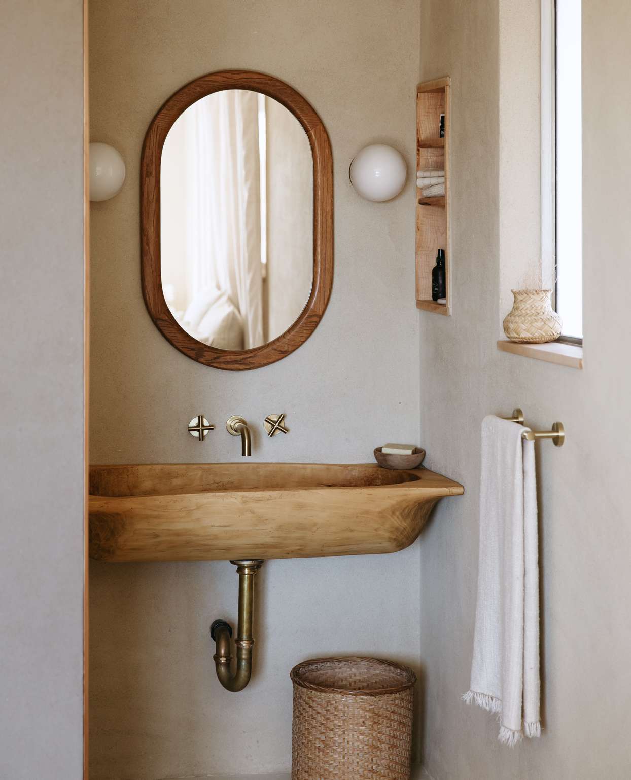 bathroom with natural features