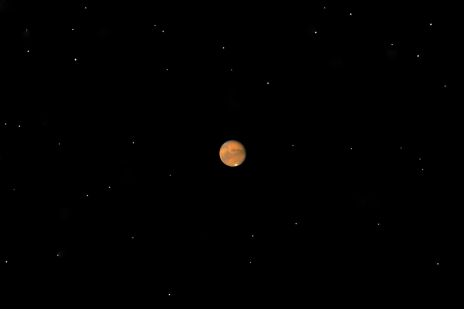 Mars viewed like in a small amateur telescope during the approach of the planet on september 2020