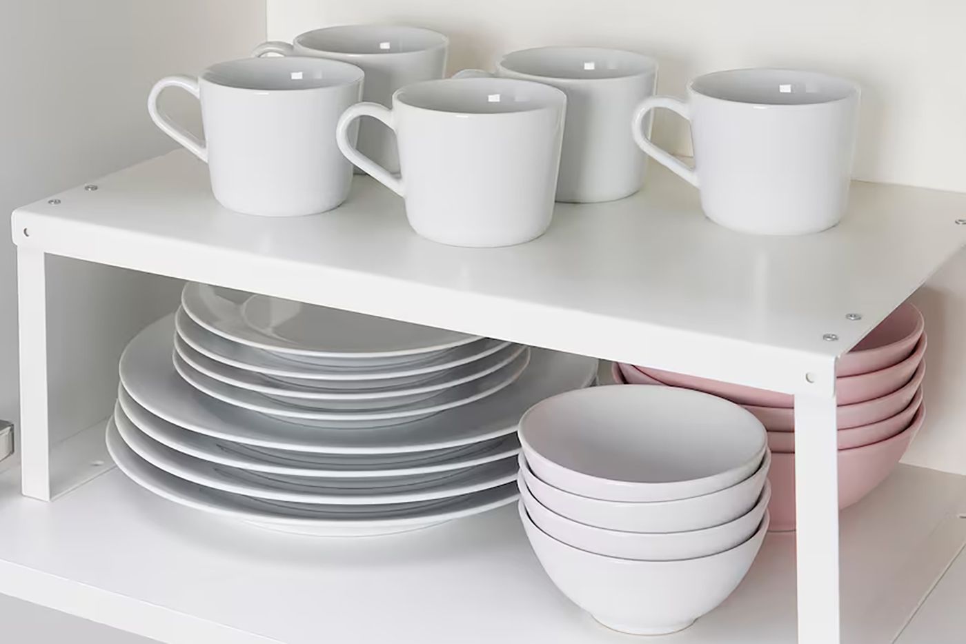 Variera shelf insert with white mugs