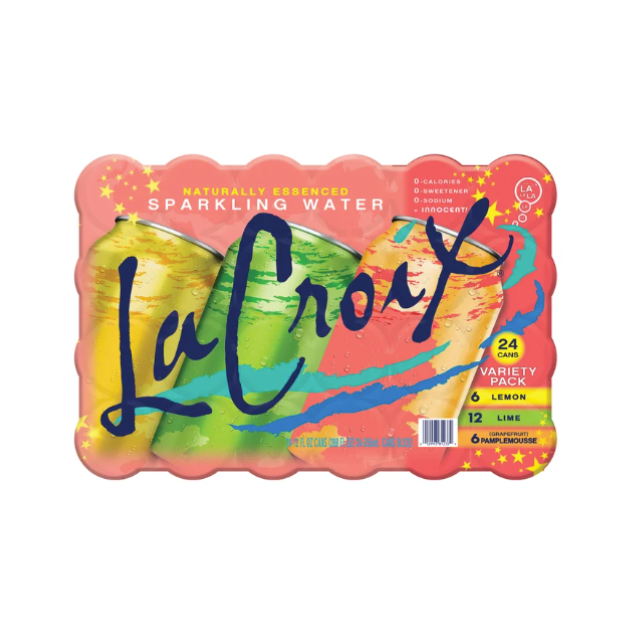 LaCroix sparkling water variety pack with lemon and lime flavors packaging displays brand logo and flavor details