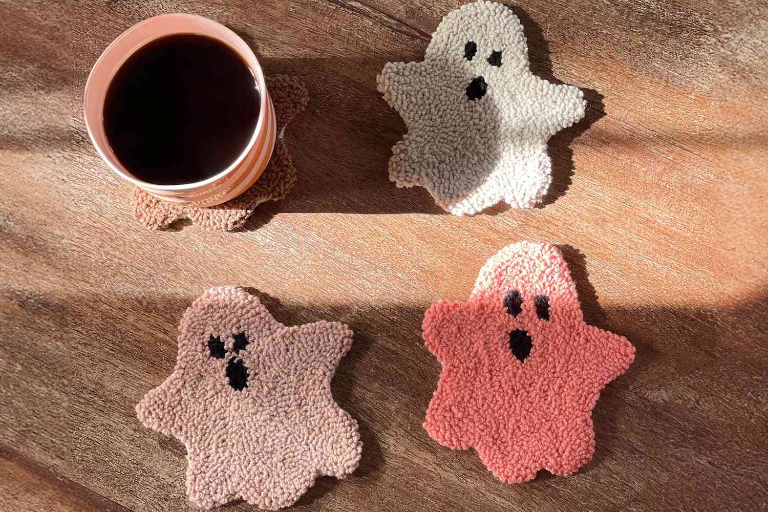 Punch needle ghost coasters