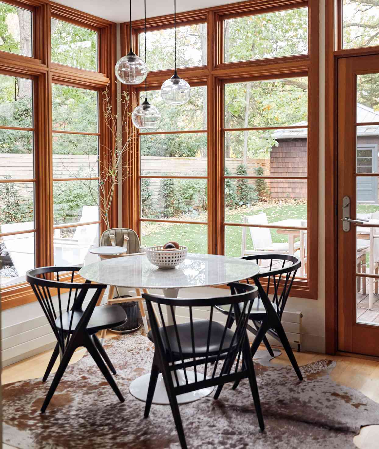 dining room large windows round table