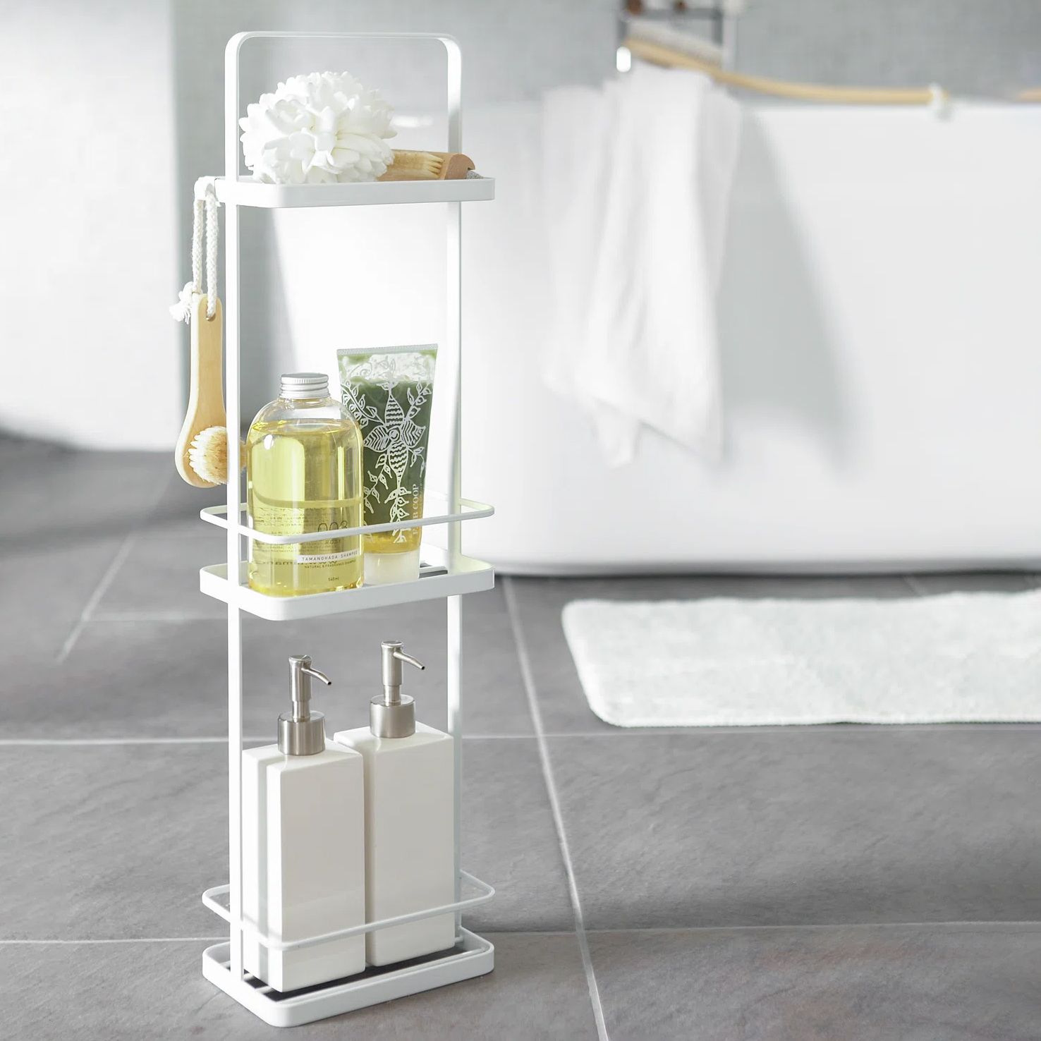 Tower Yamazaki Home Wire Standing Shower Caddy With Bath Shelf Baskets