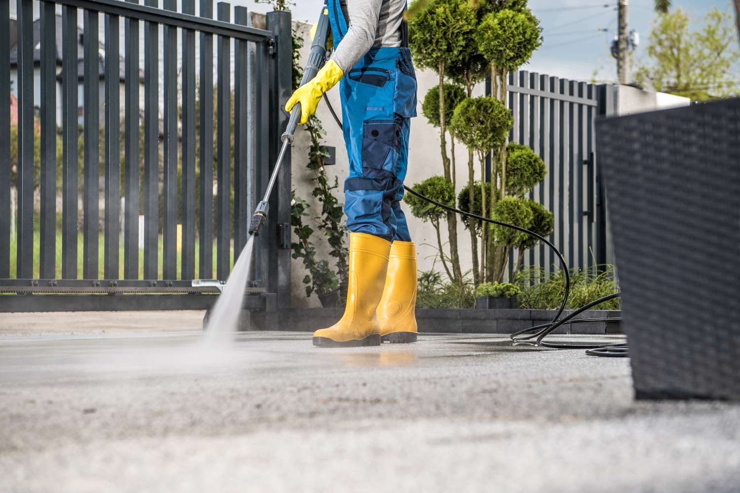 Pressure-washing driveway