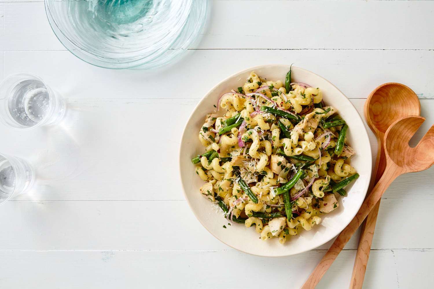 Marinated artichoke green bean pasta