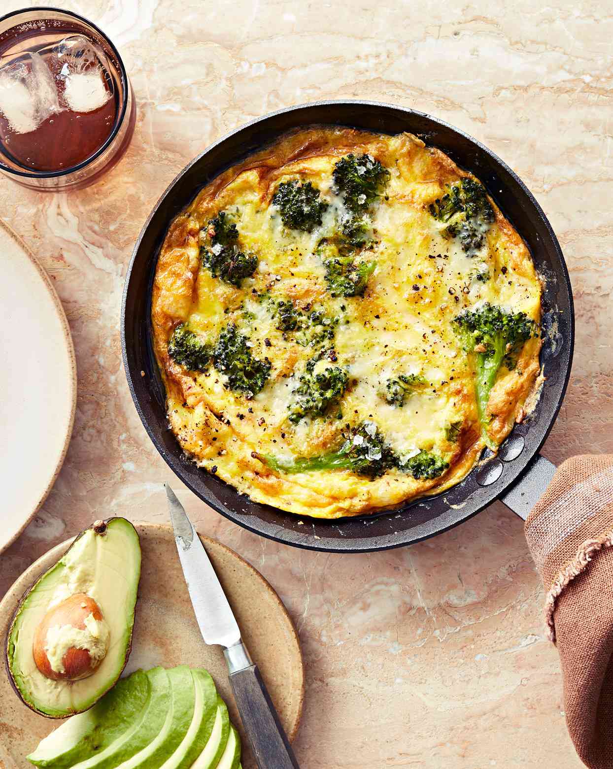 quick broccoli frittata served with avocado