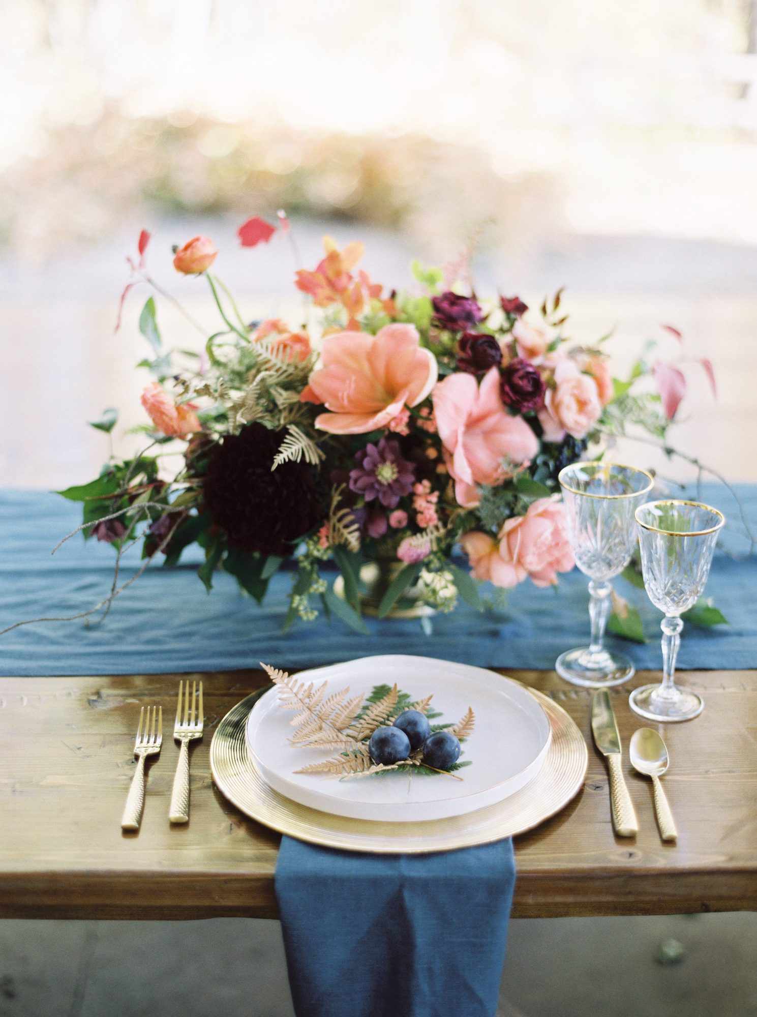 floral pink centerpiece blue