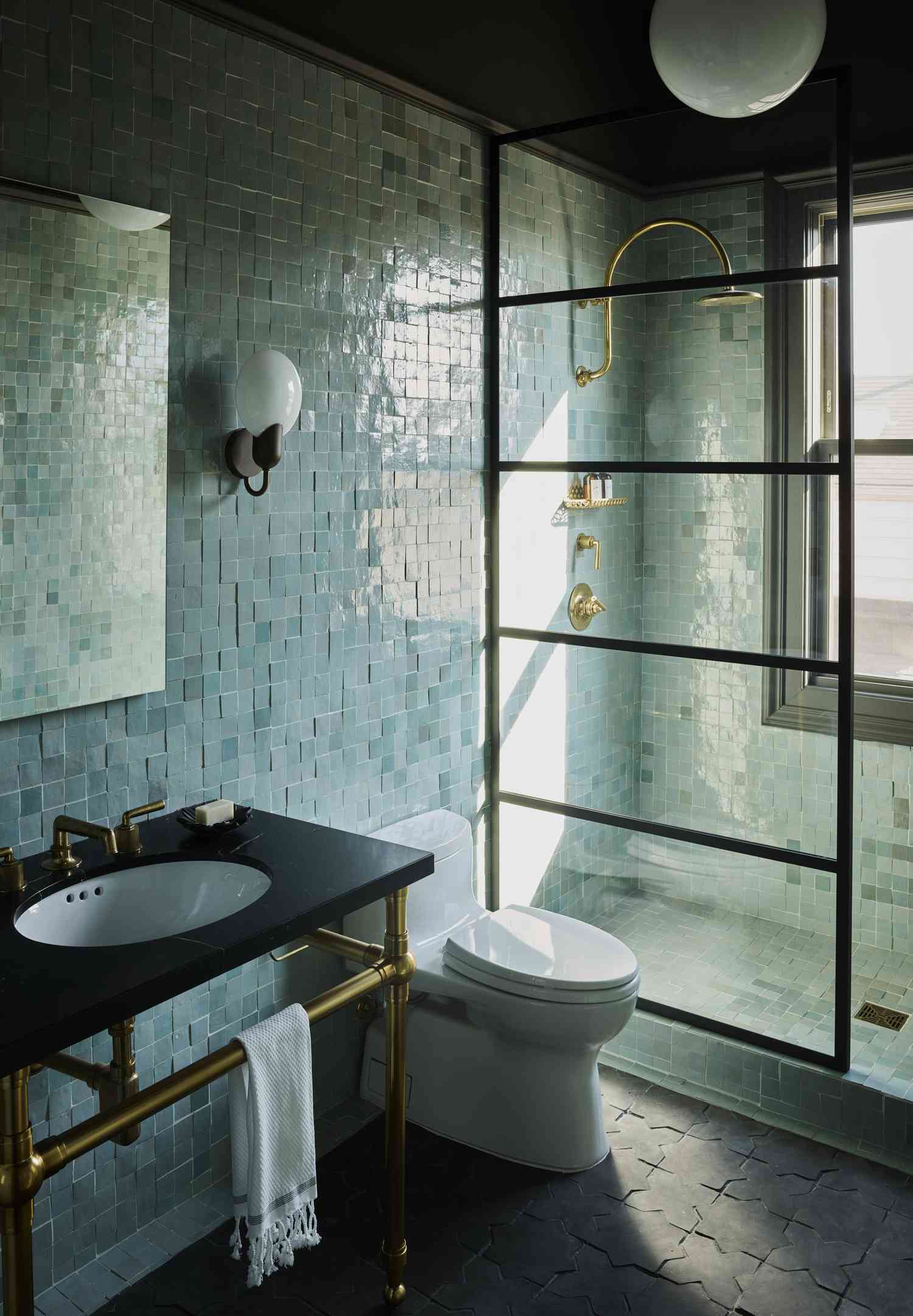 Nicole Hollis designed bathroom with zellige tile