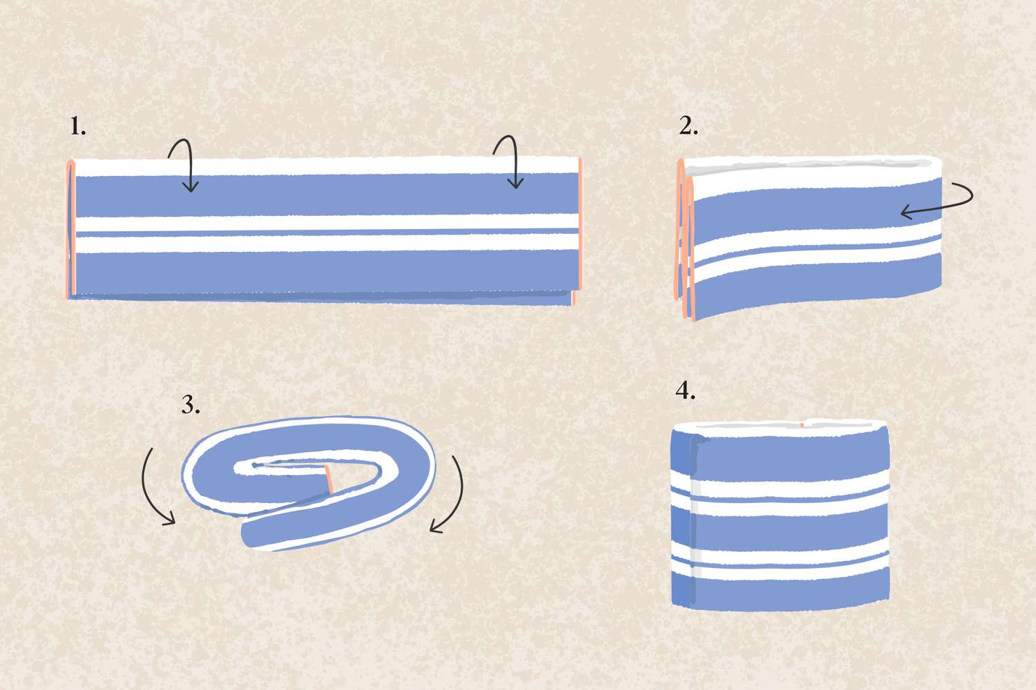 Illustration showing folding technique for beach towels
