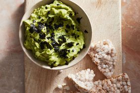 nori guacamole served with a rice cake