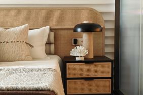 Bedroom with rattan bed and nightstand