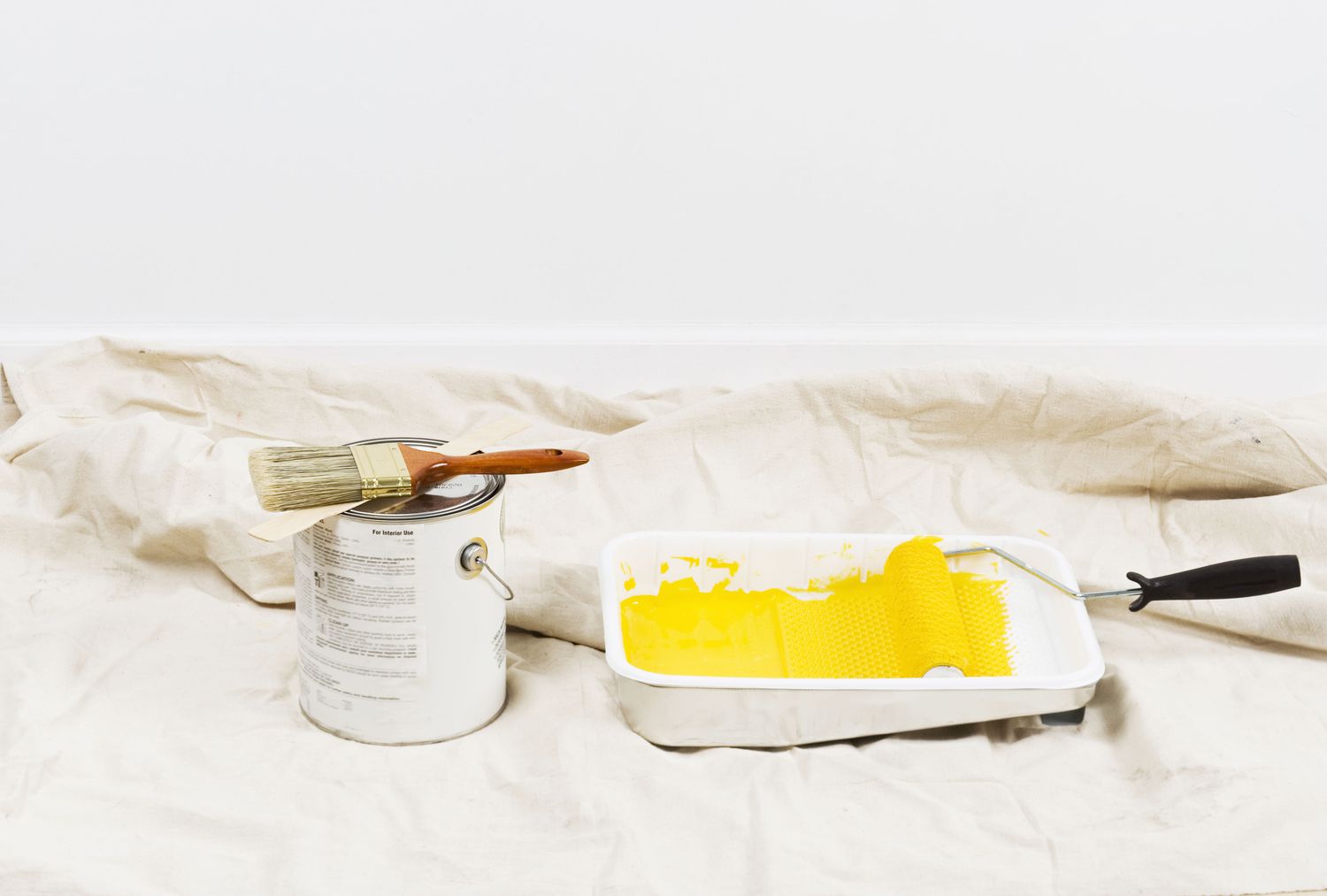 A room with painting supplies