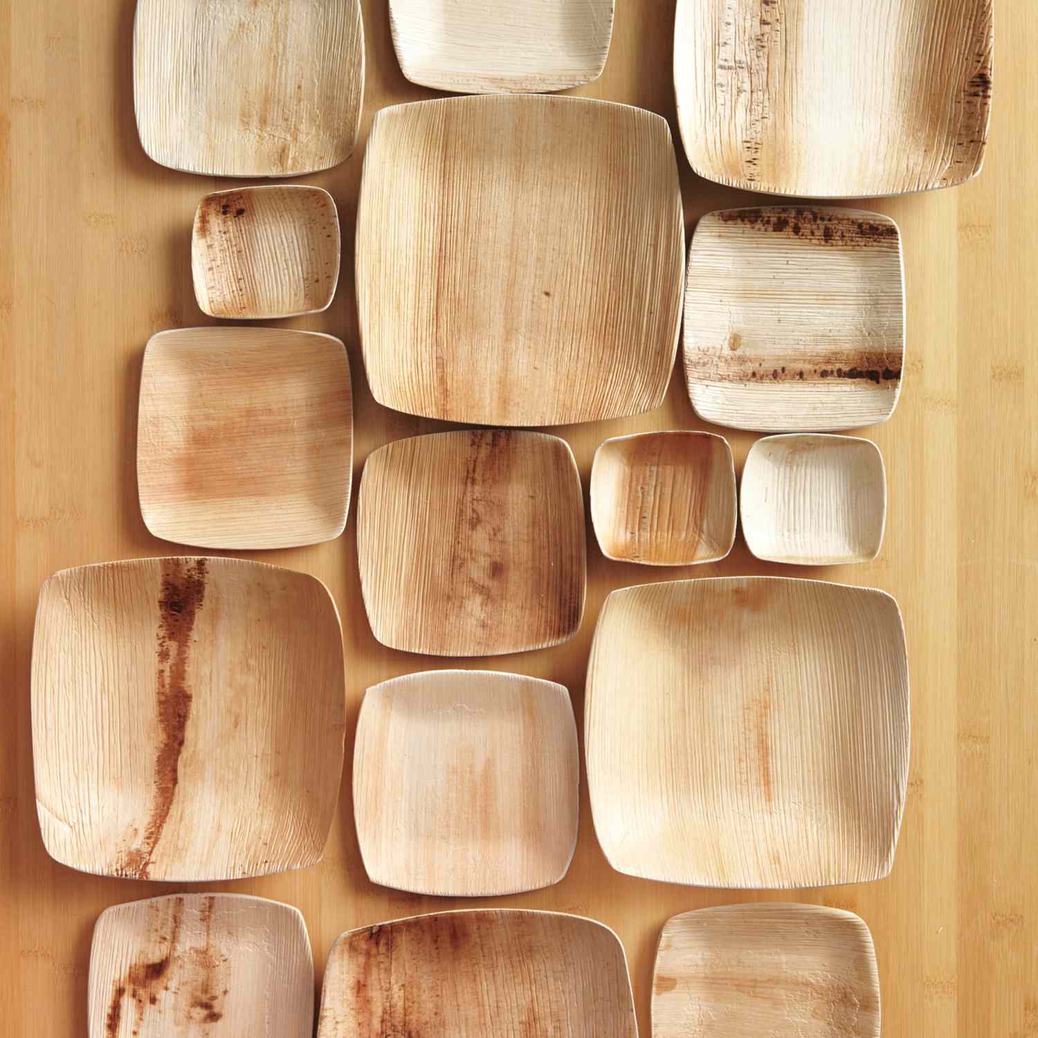 overhead view of bamboo plates