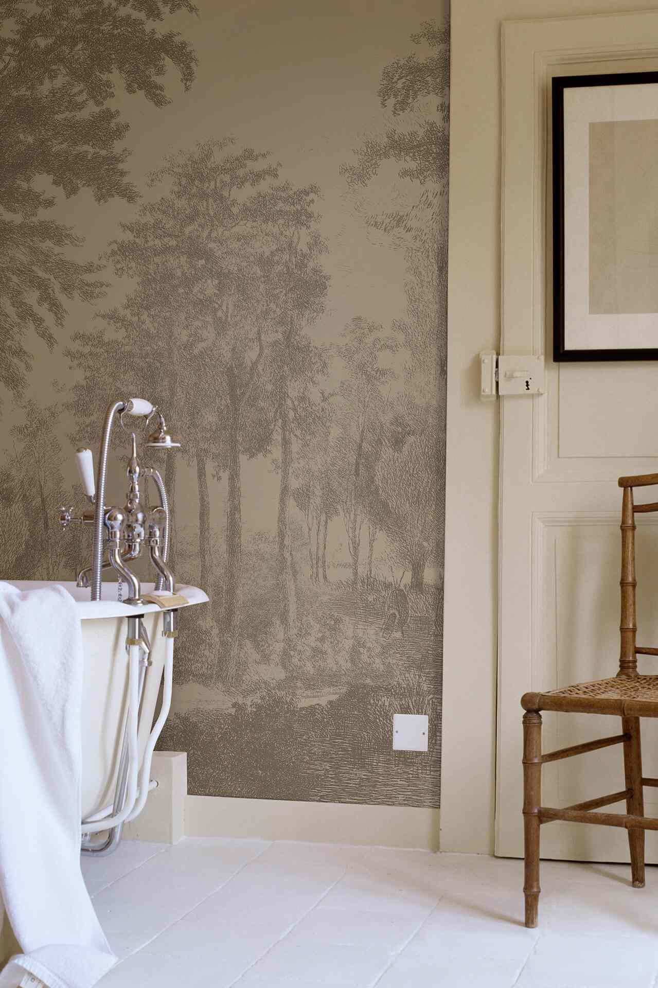 A wallpaper in a bathroom