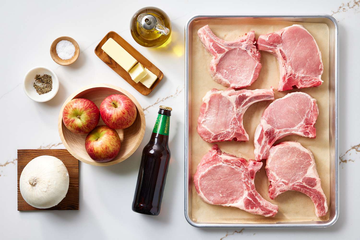 Ingredients of Pork Chops with Apples and Onions