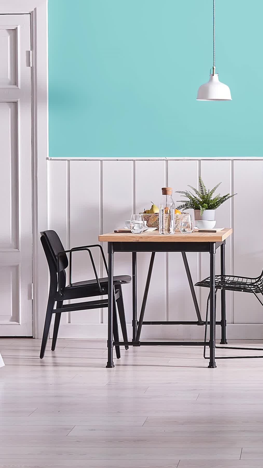 Dining area with blue paint