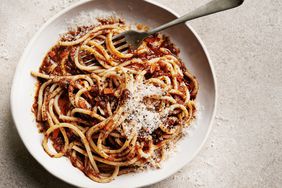 vegetarian bolognese with bucatini