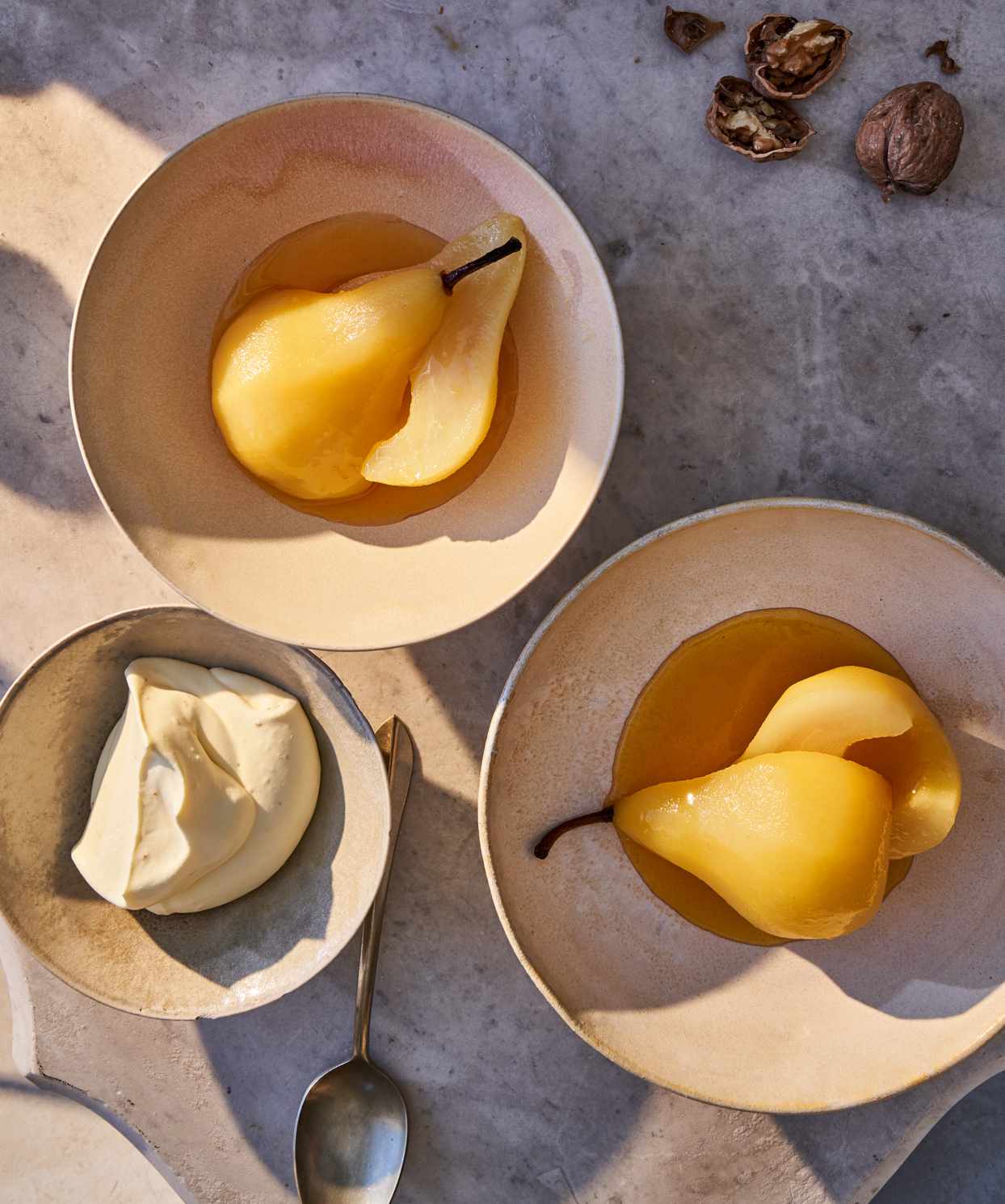 poached pears with saffron whipped cream