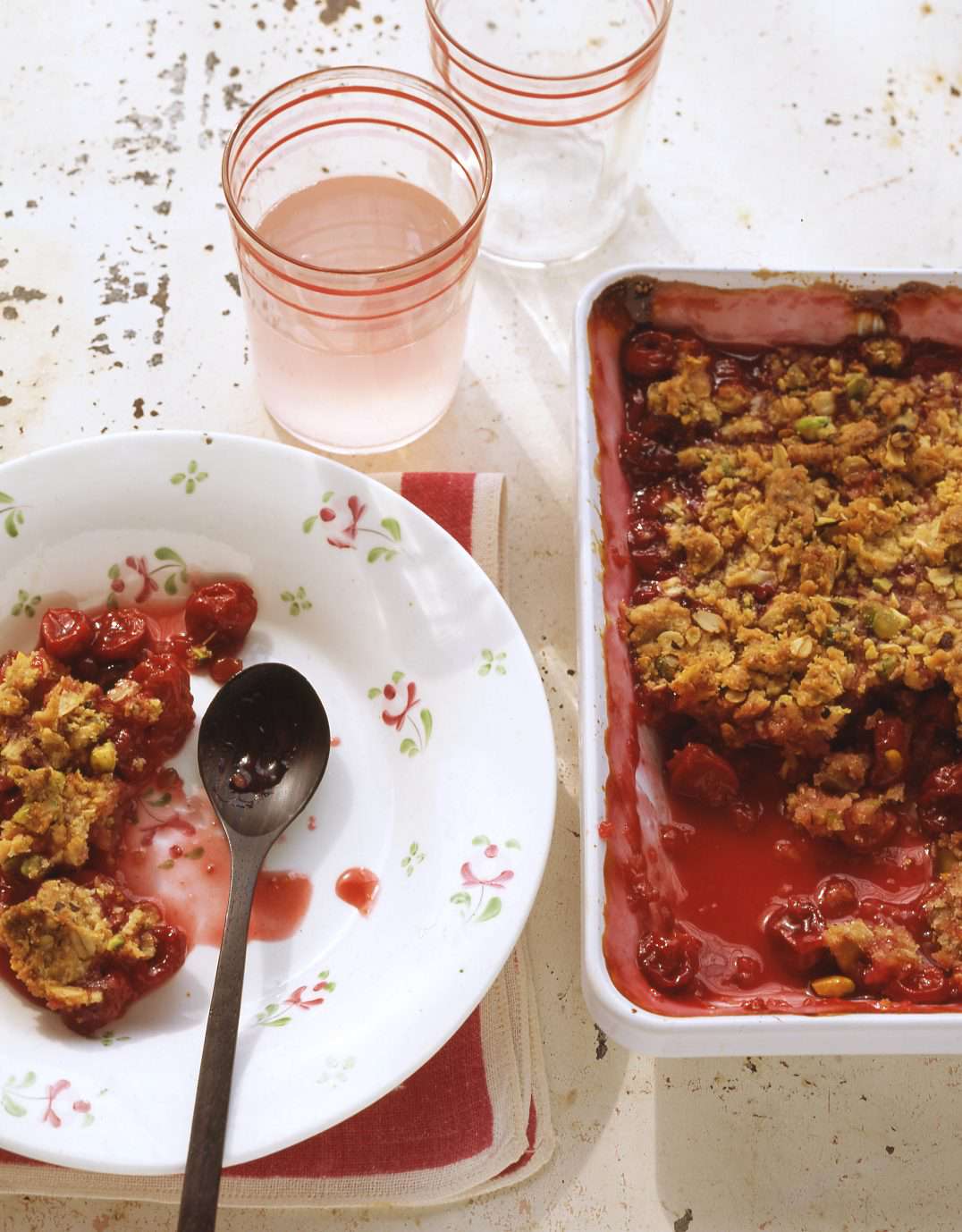 sour cherry pistachio crisp