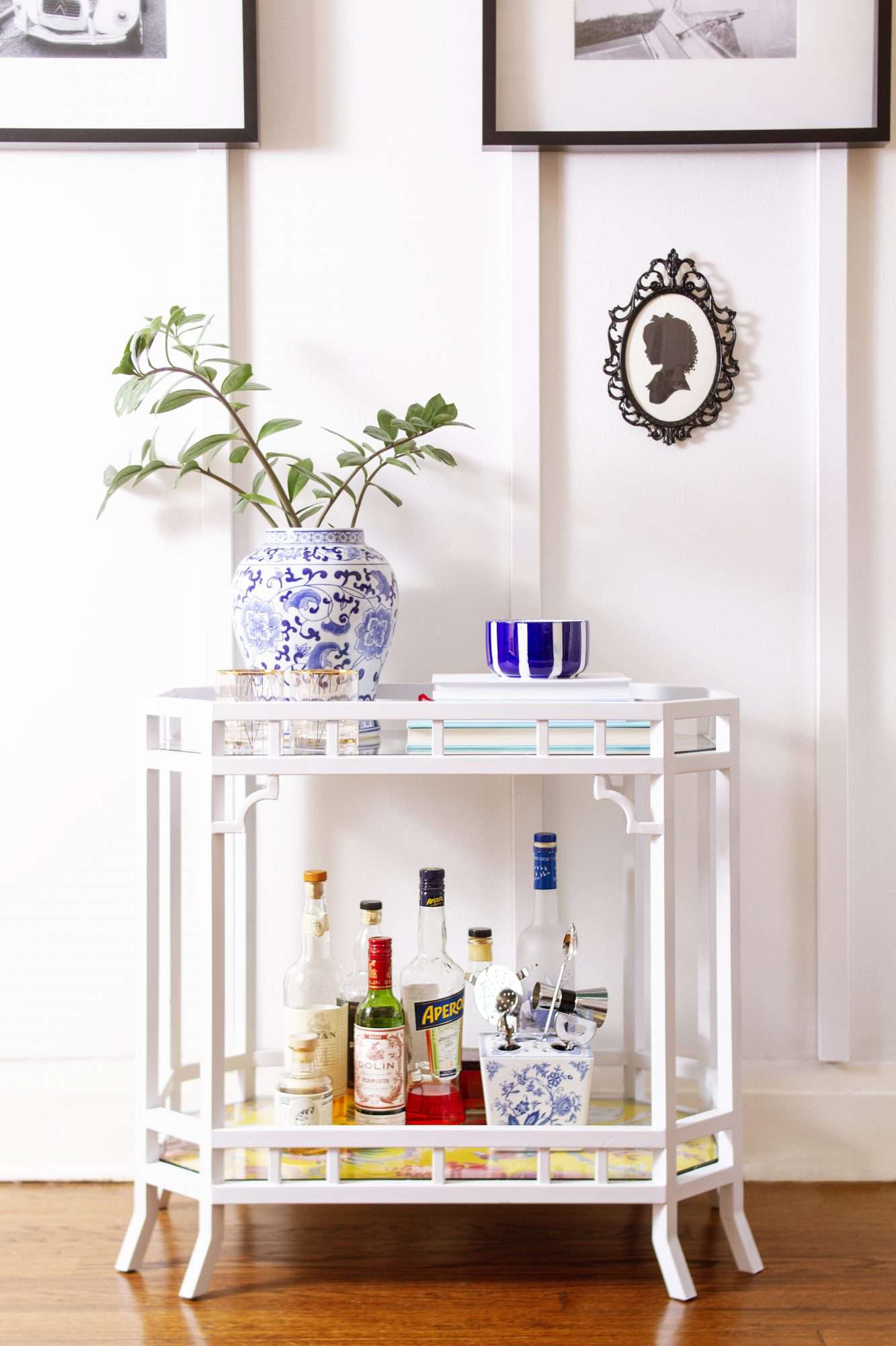 white painted bar cart