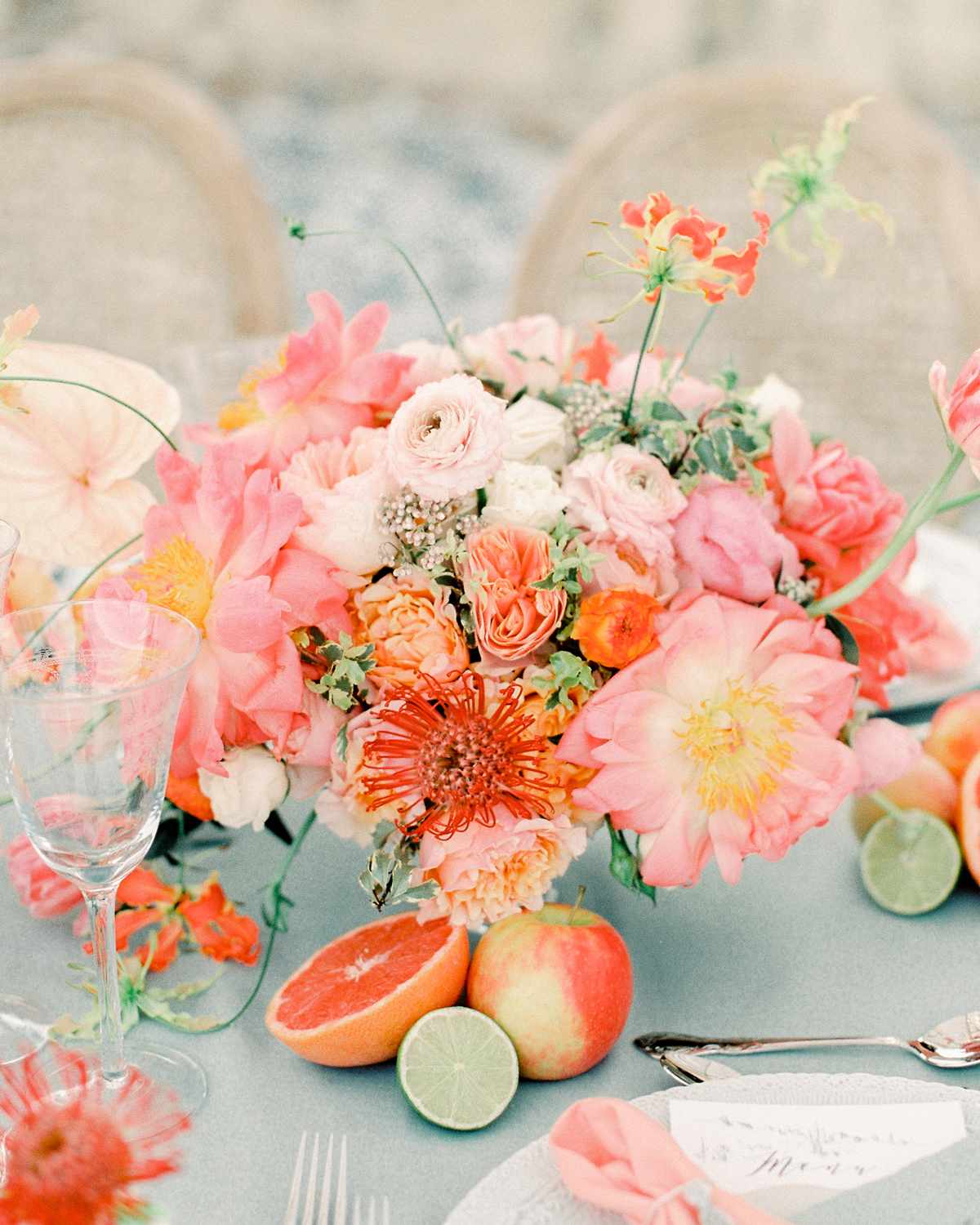 pink and orange floral arrangement
