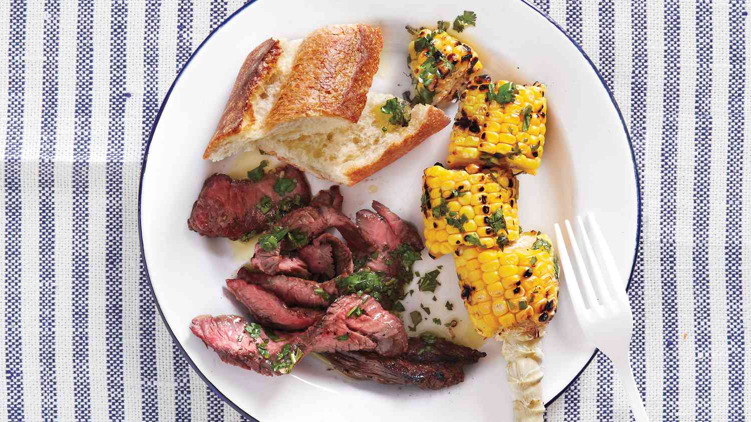grilled skirt steak with corn and chimichurri