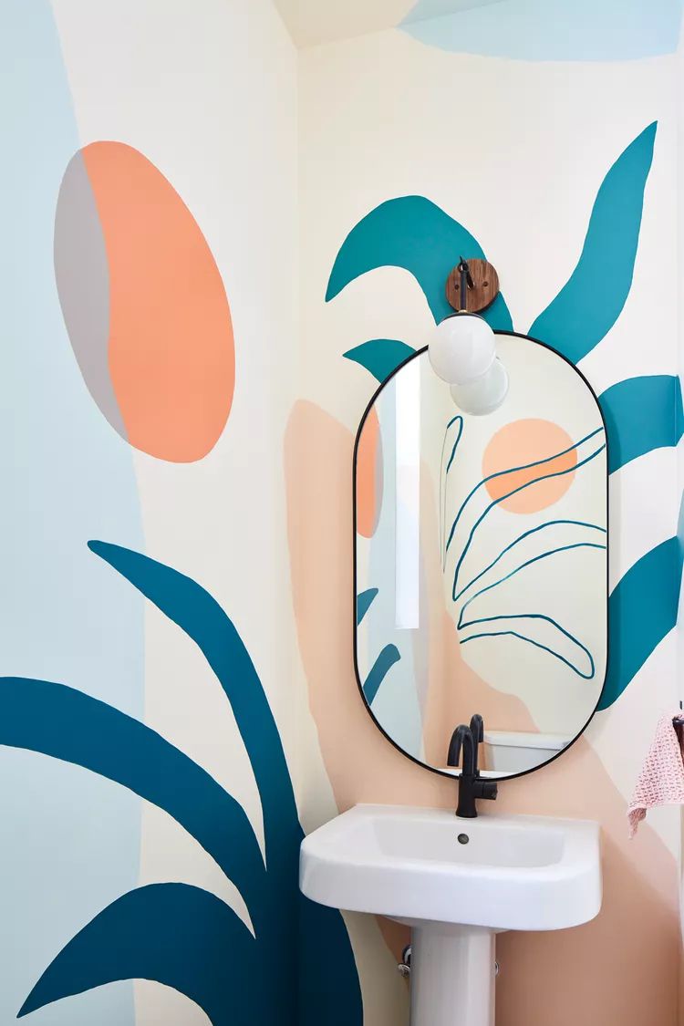 fresh mural in half bathroom