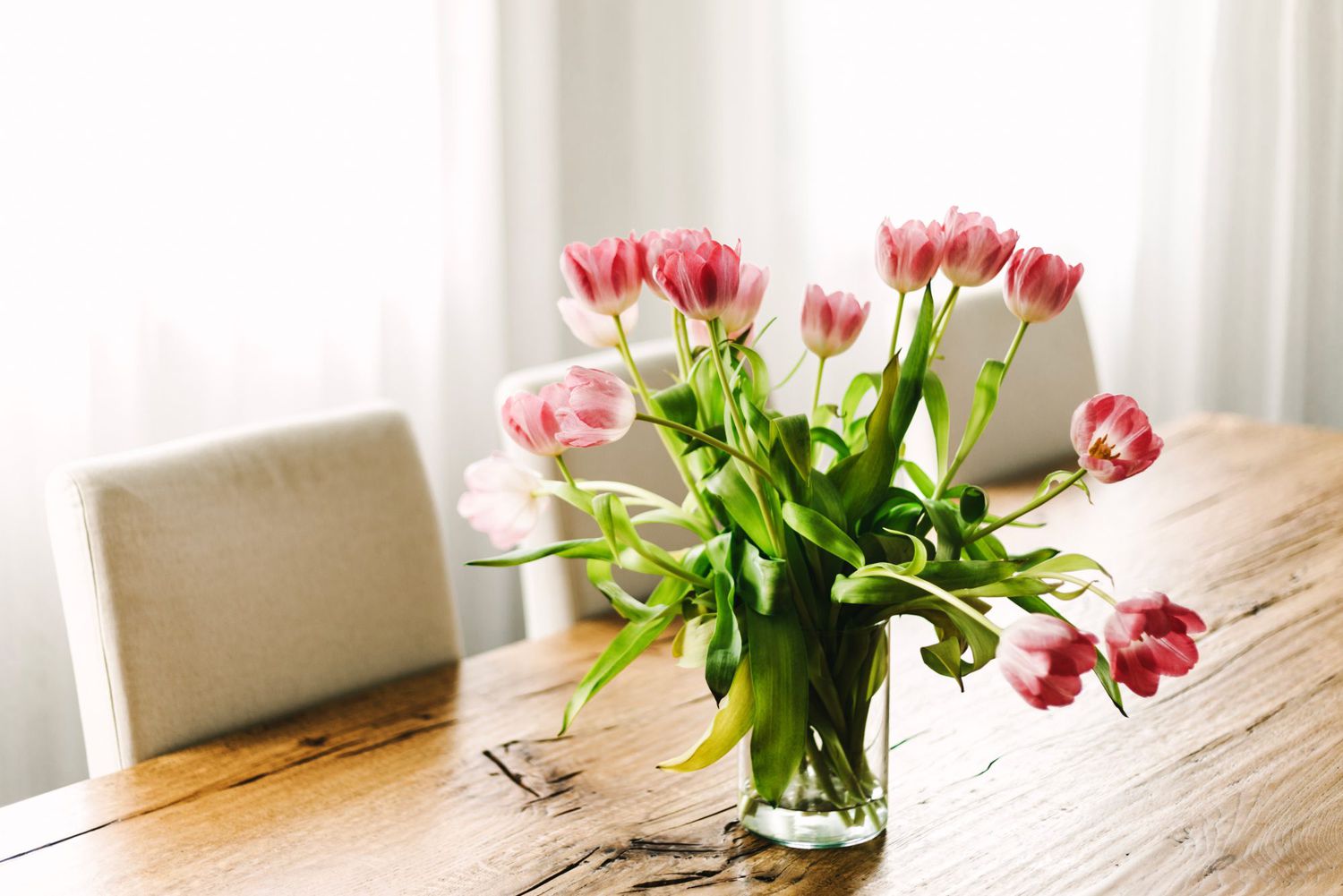Pink & Red tulips in vase