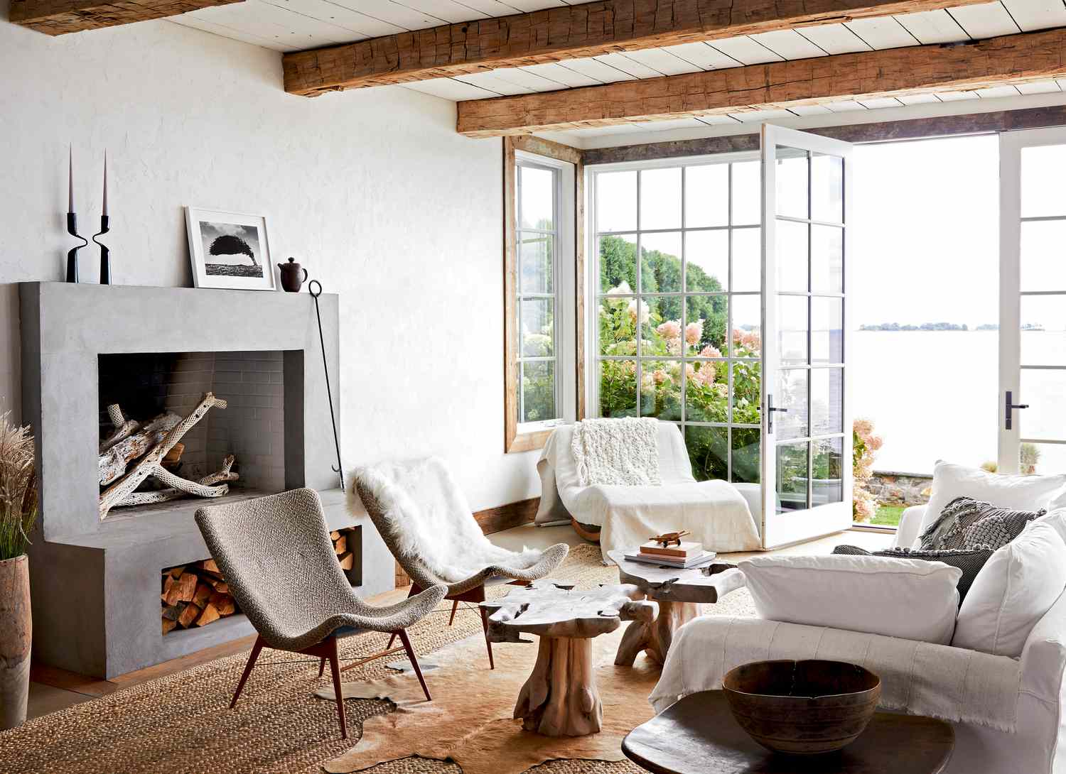 living room with neutrals and organic textures