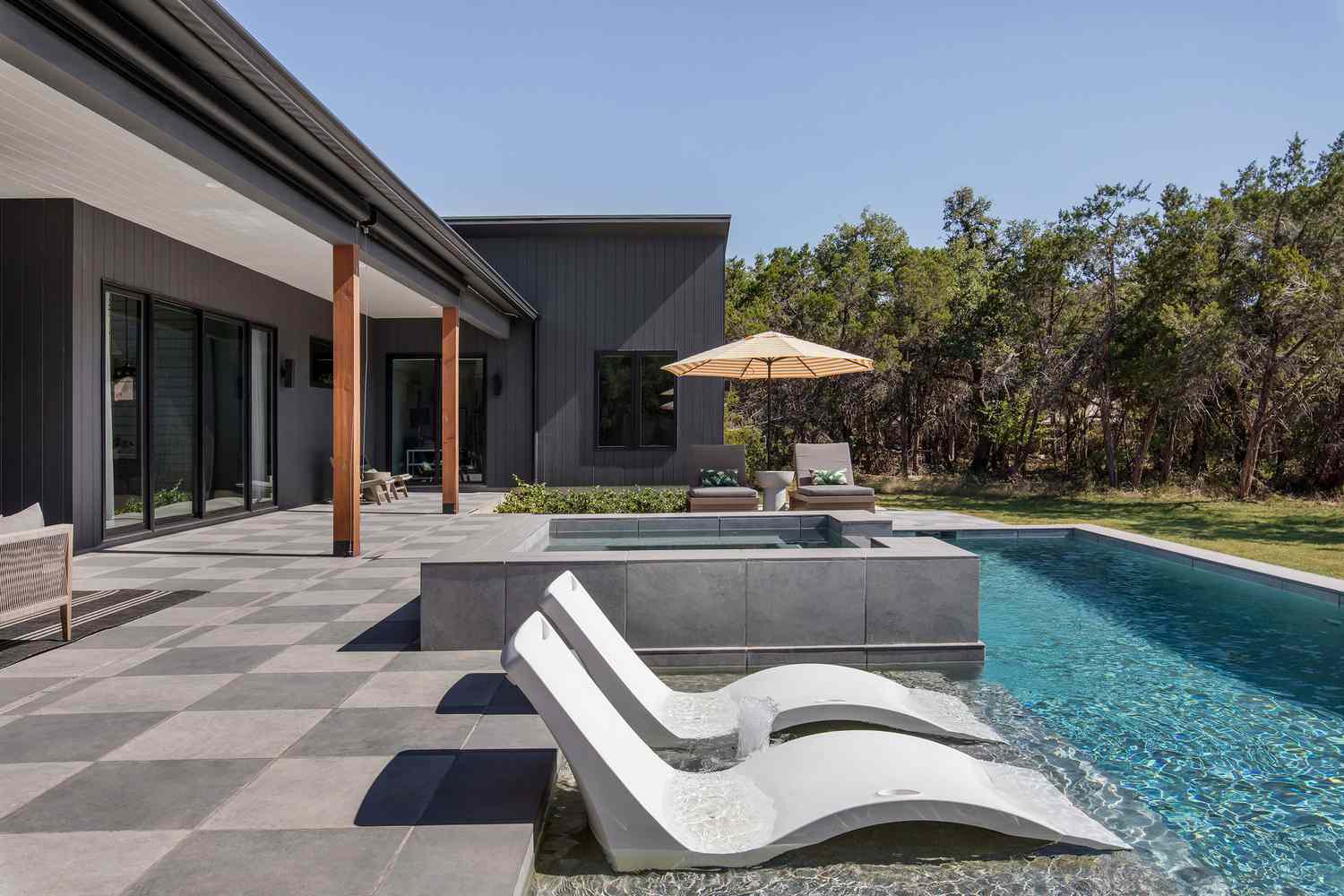 checkerboard pool patio