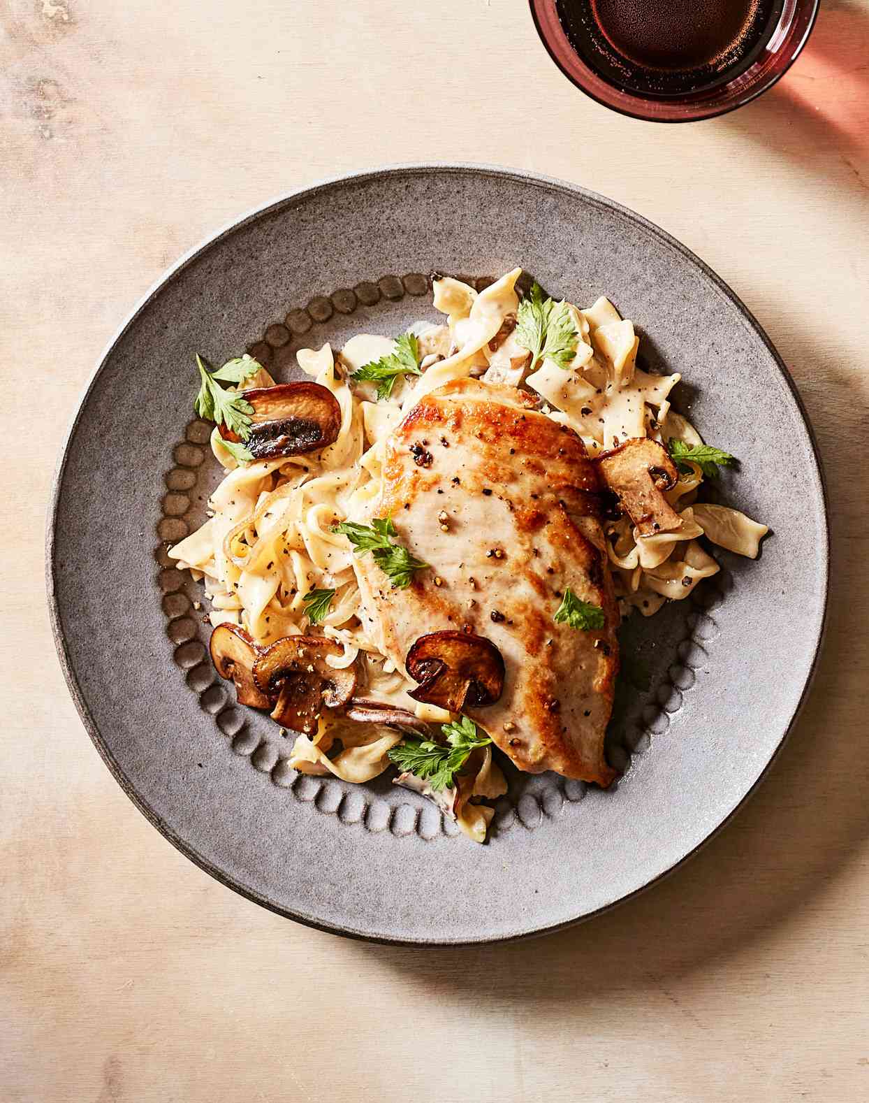 creamy chicken and mushrooms with egg noodles