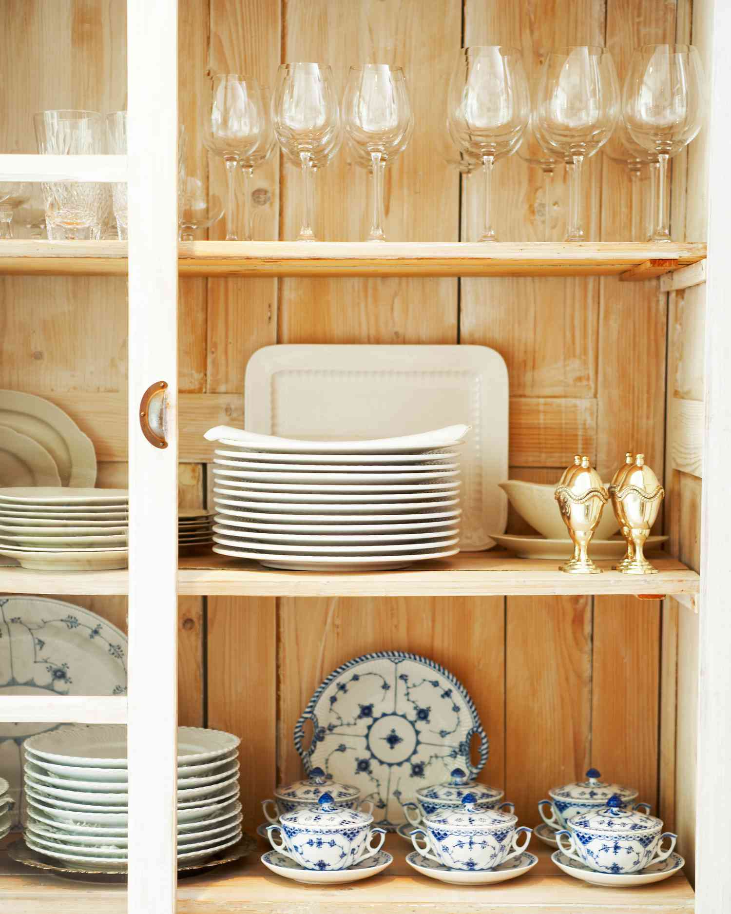 Displayed china behind glass cabinet