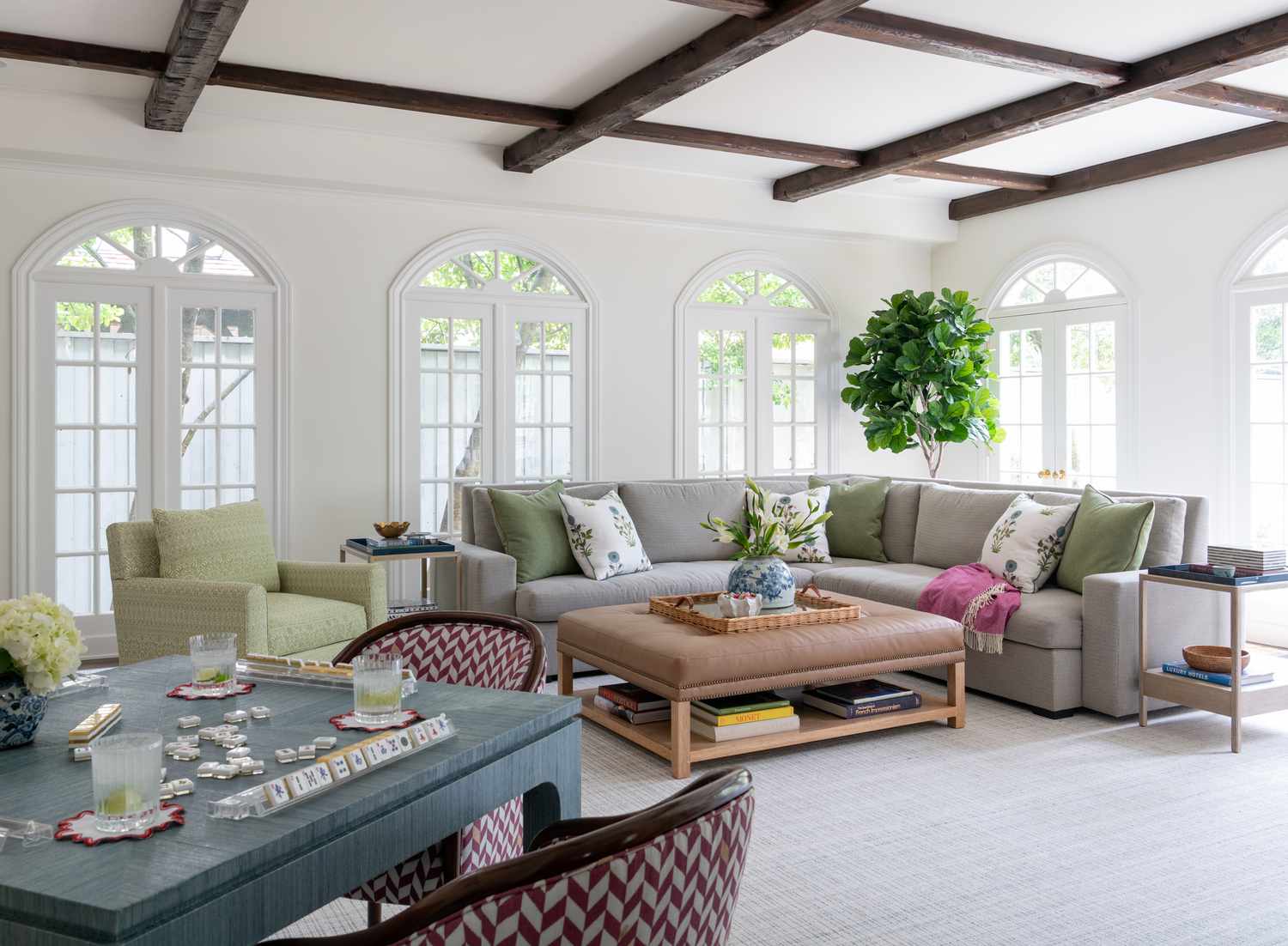 Living room with grey couch