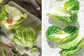 Two types of lettuce including iceberg on the left and romaine on the right