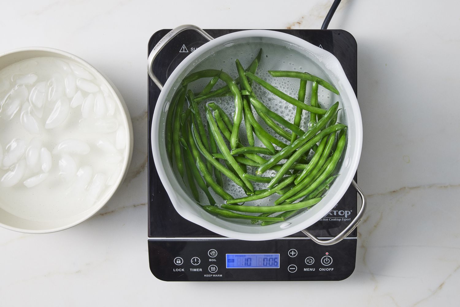 boiling green beans in pot